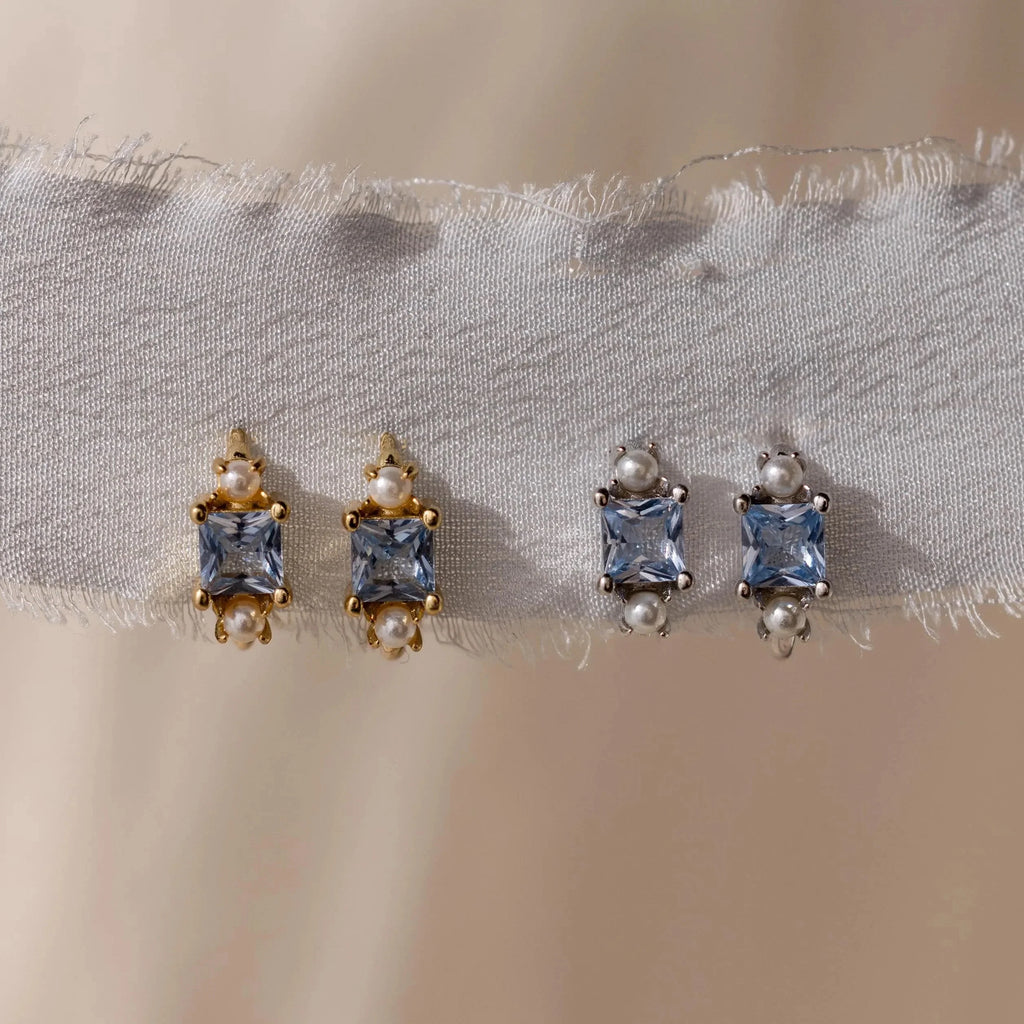 Aquamarine Pearl Huggies Silver 18K Gold Plated