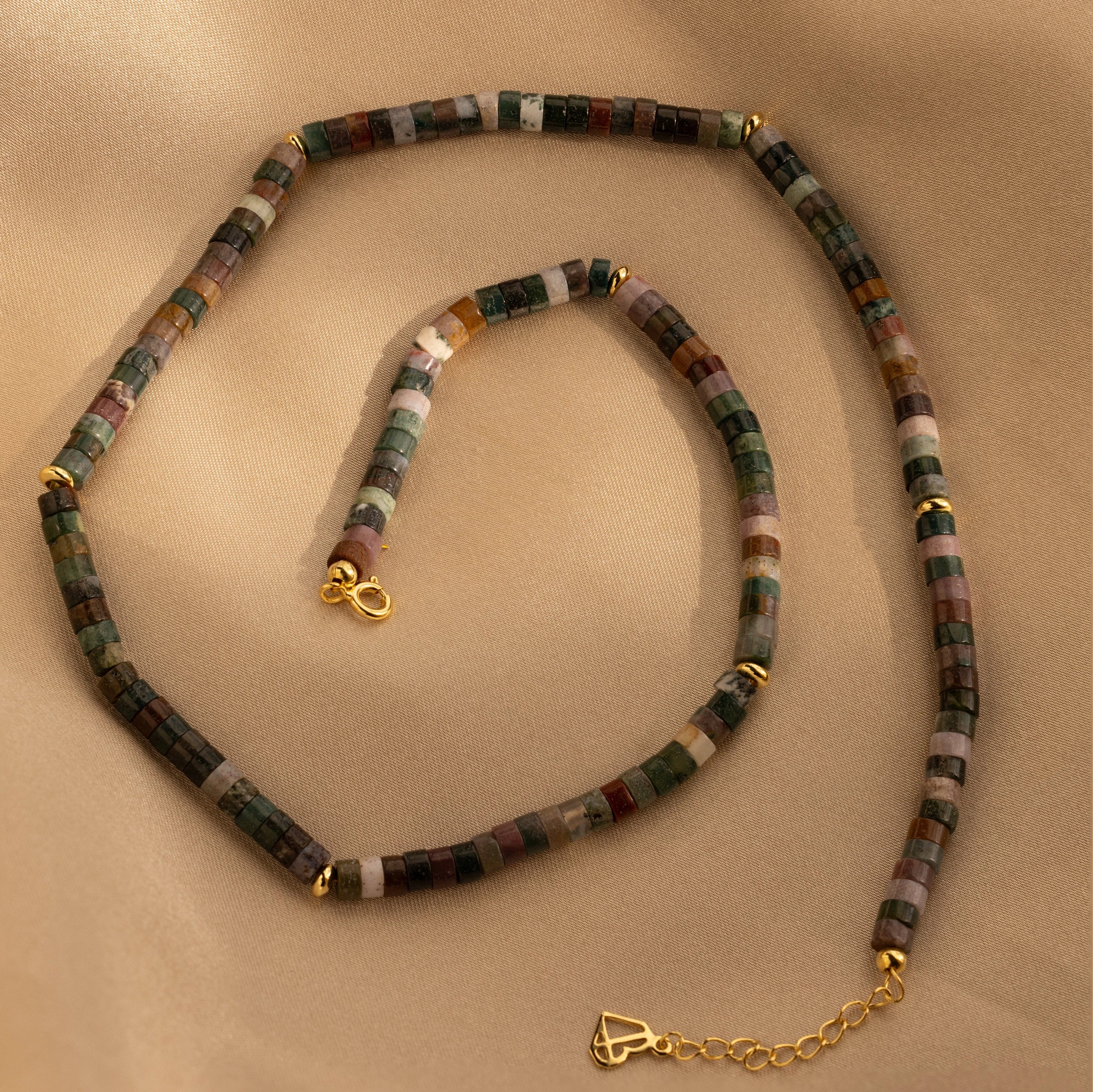 Moss Agate Beaded Necklace Silver 18K Gold Plated