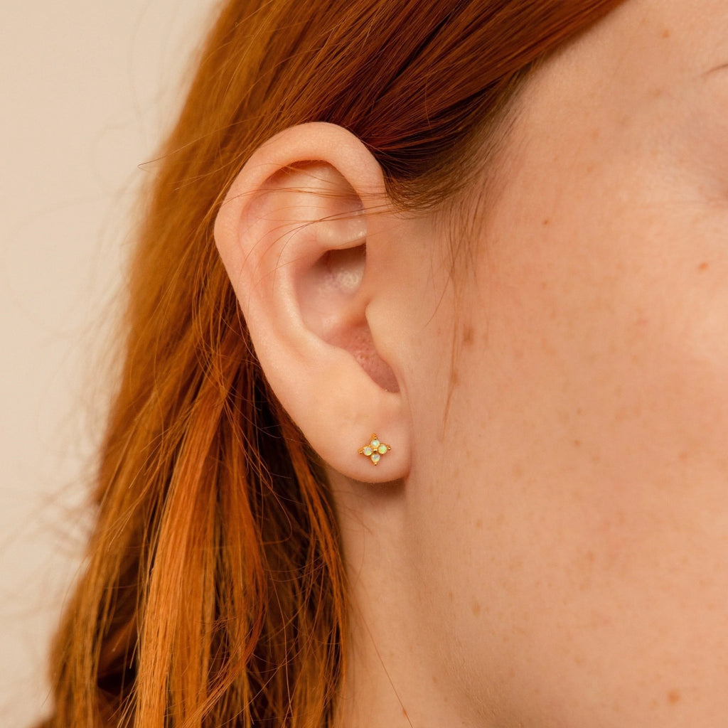 Dainty Opal Stud Earrings Set Silver 18K Gold Plated