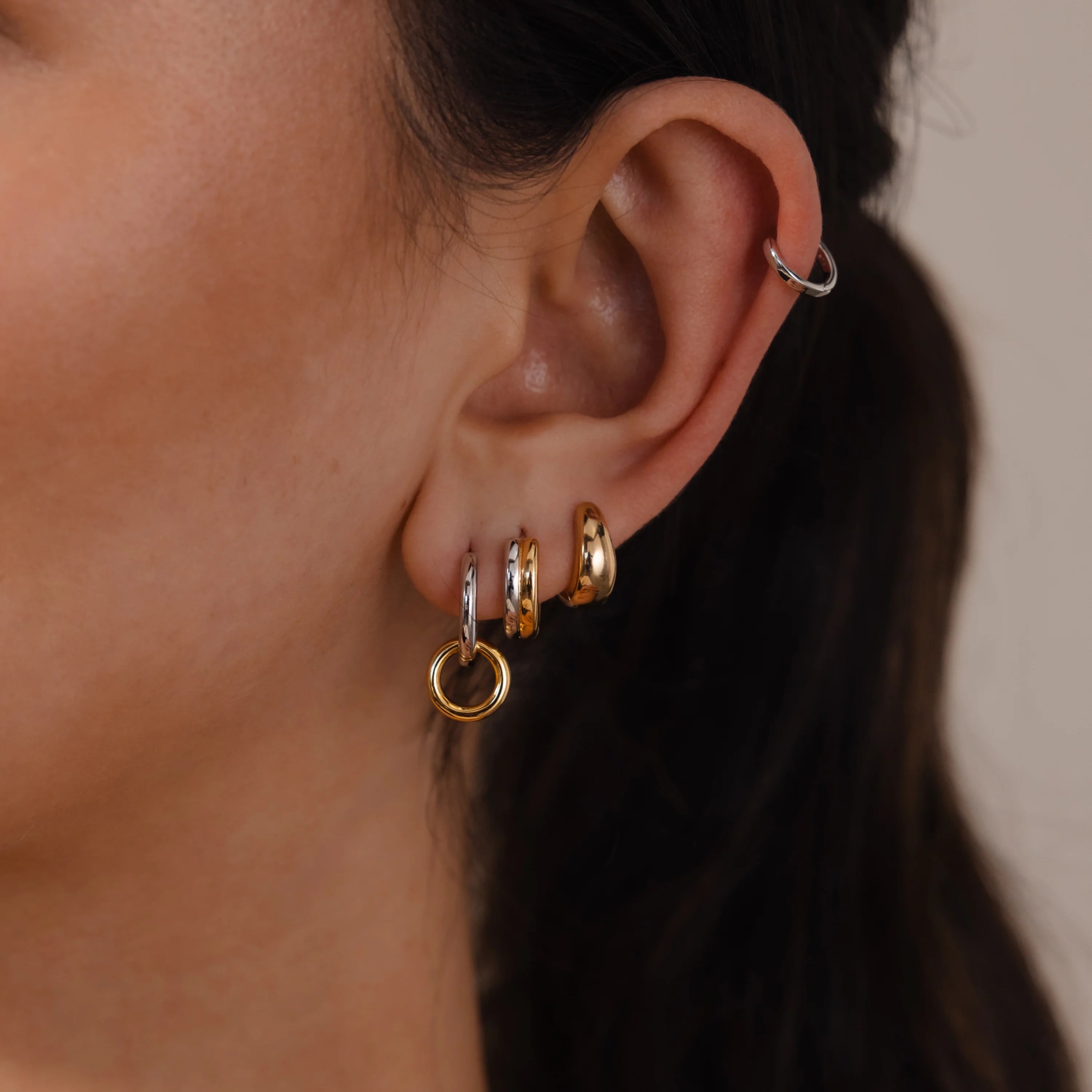 Duo Link Mixed Metal Hoops Silver 18K Gold Plated