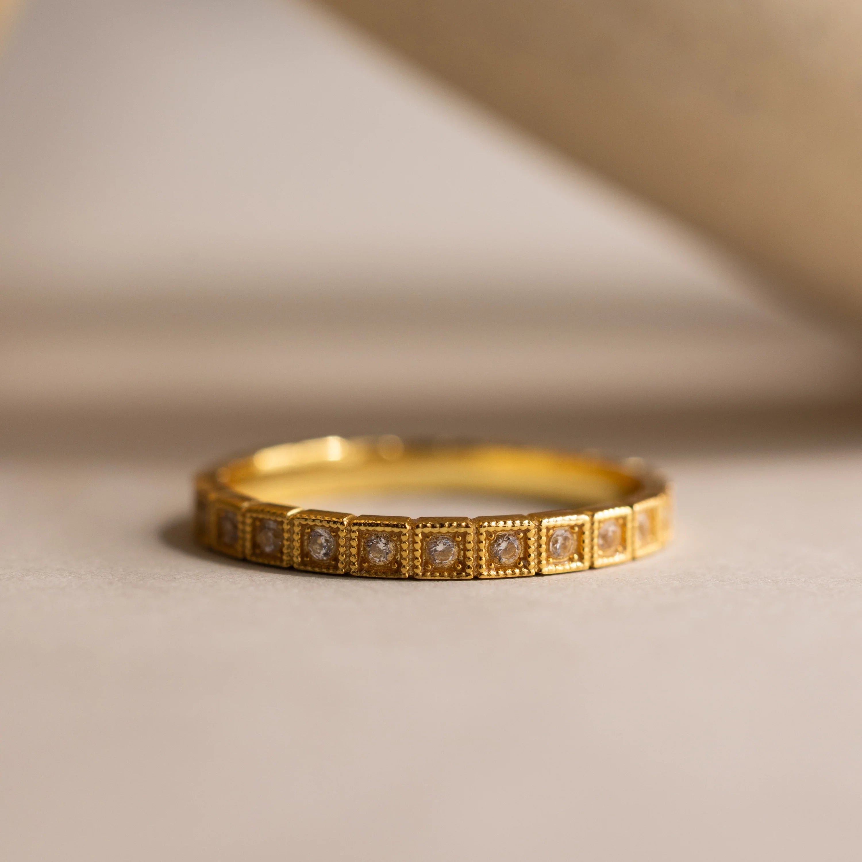 Art Deco Birthstone Eternity Ring Silver 18K Gold Plated