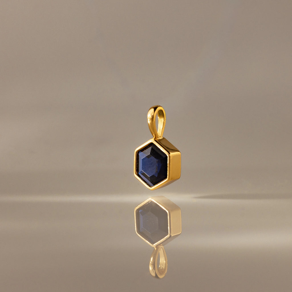 Hexagon Sapphire Charm Silver 18K Gold Plated