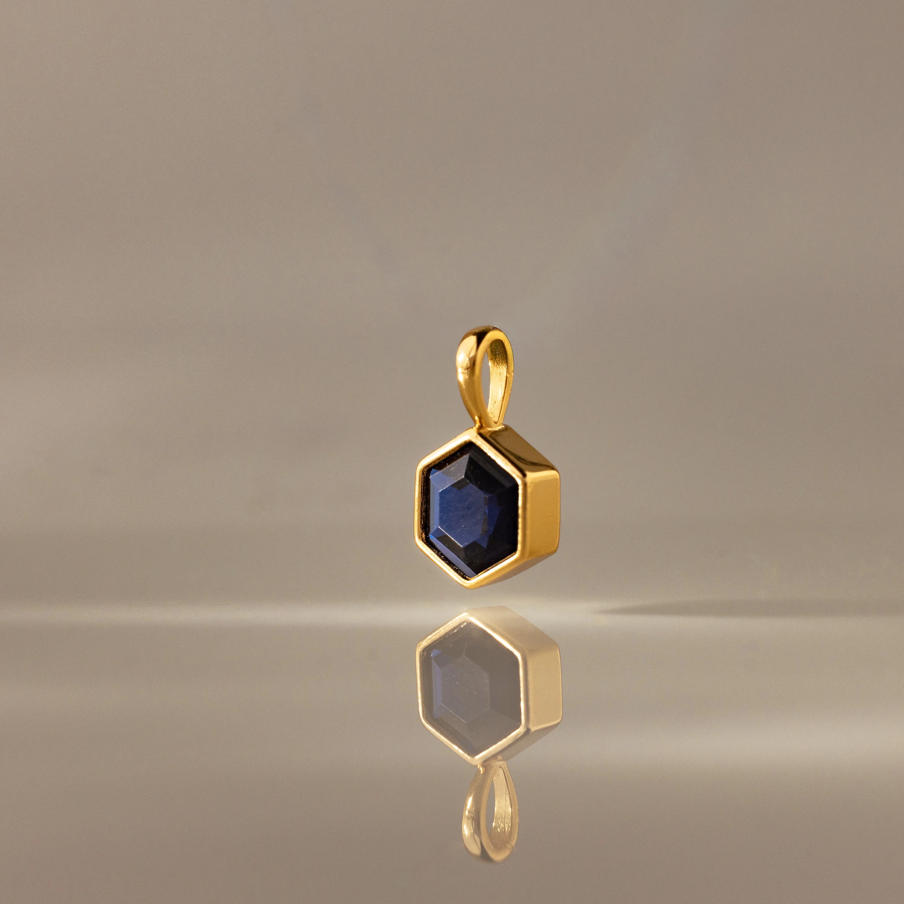 Hexagon Sapphire Charm Silver 18K Gold Plated