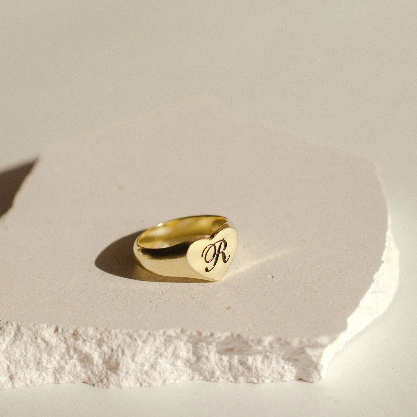 Traditional Initial Heart Signet Ring