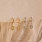 Pave Diamond Opal Star Huggies Silver 18K Gold Plated