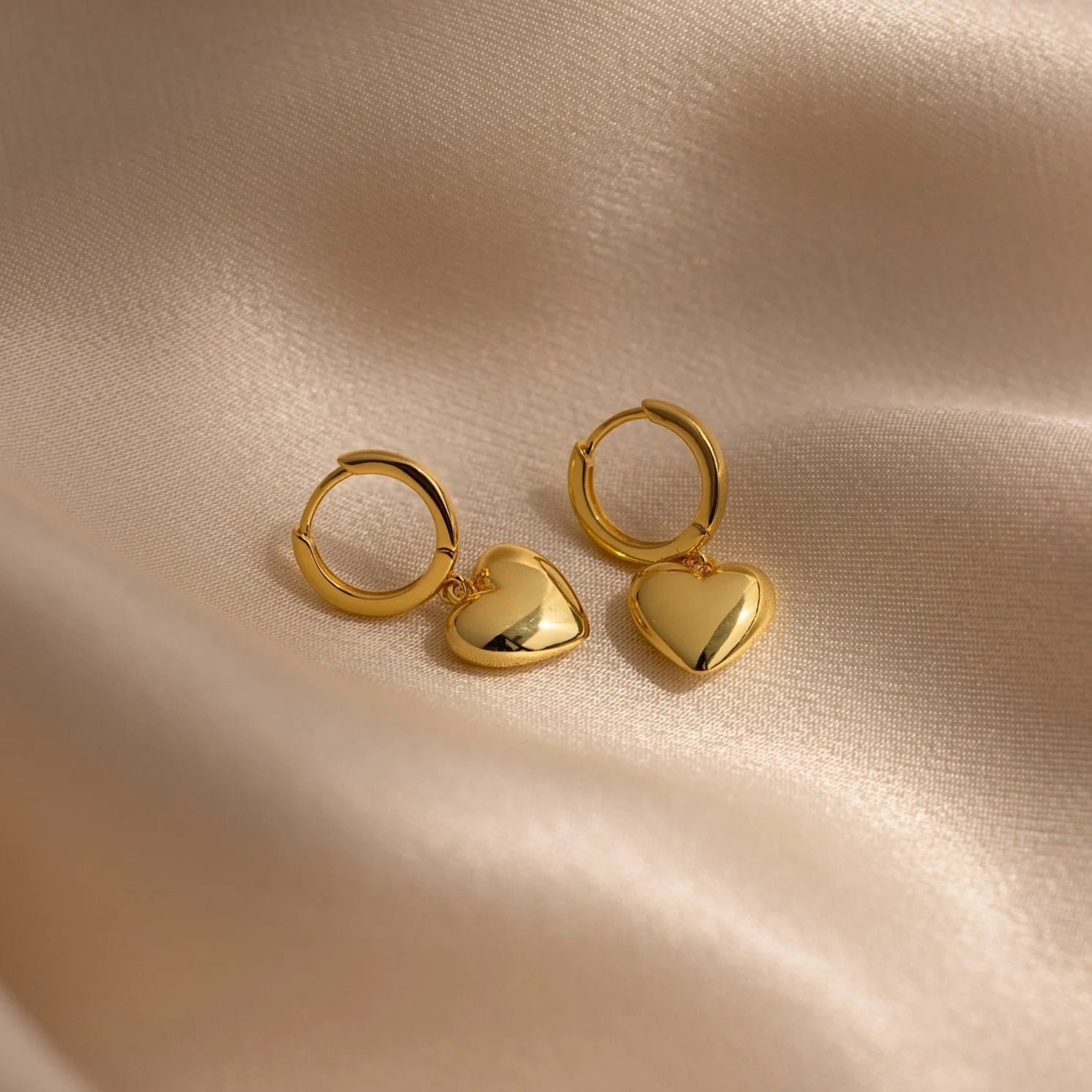 Puff Heart Charm Huggies Silver 18K Gold Plated