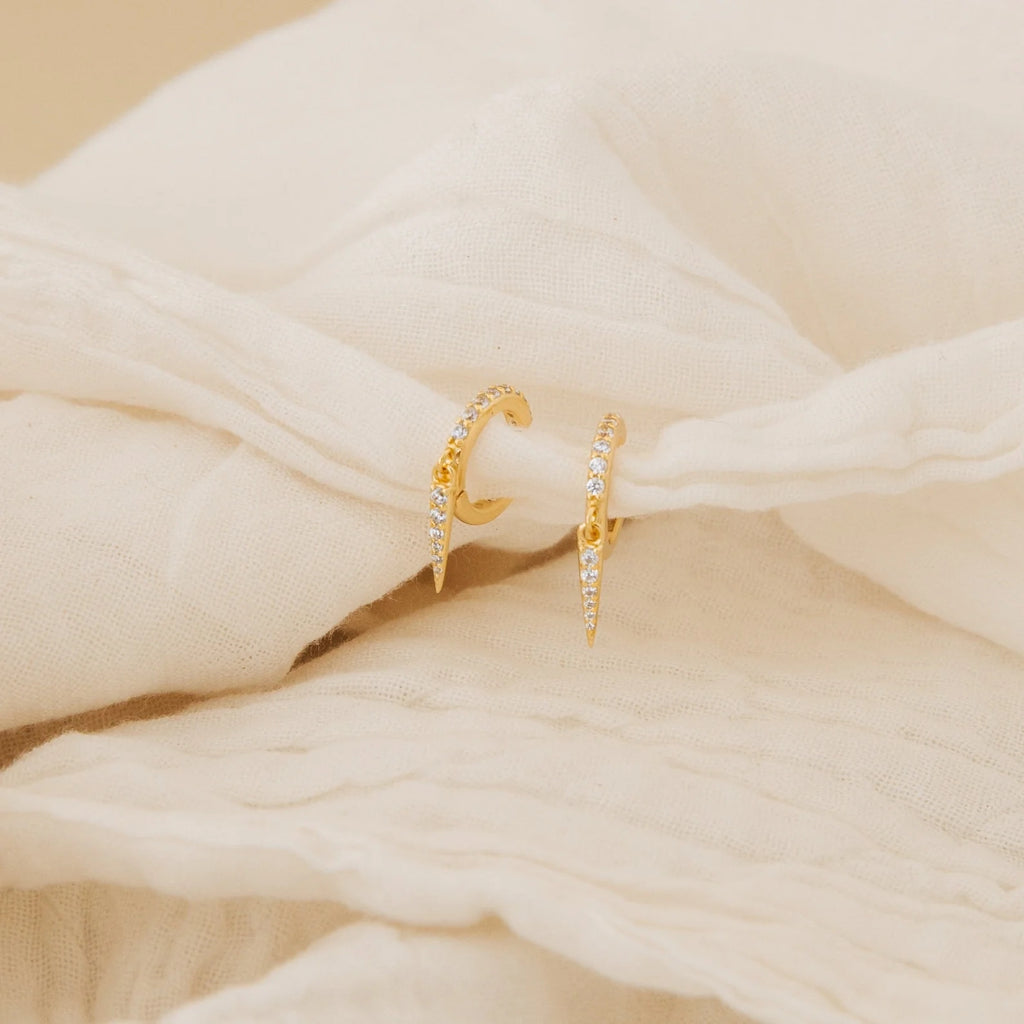 Diamond Quinn Pave Dagger Huggies Silver 18K Gold Plated