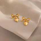 Bow Heart Studs Silver 18K Gold Plated