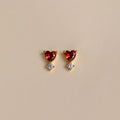 Diamond Garnet Heart Studs Silver 18K Gold Plated