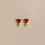 Diamond Garnet Heart Studs Silver 18K Gold Plated