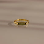 Peridot Baguette Signet Ring Silver 18K Gold Plated