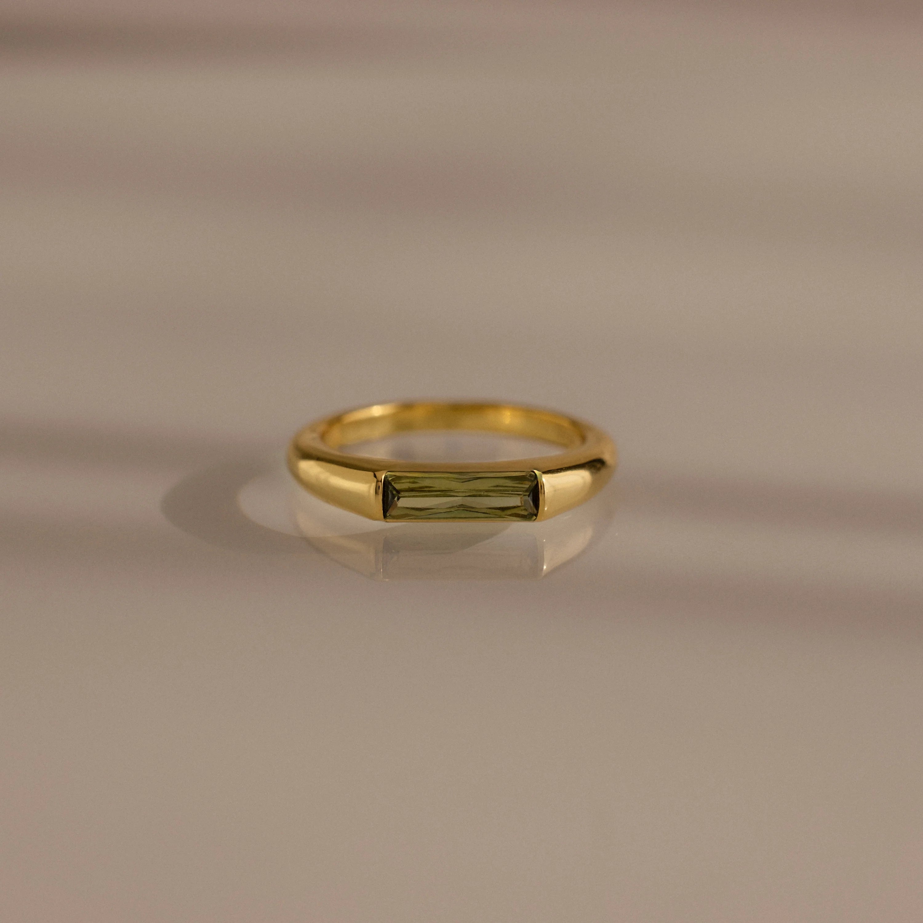 Peridot Baguette Signet Ring Silver 18K Gold Plated