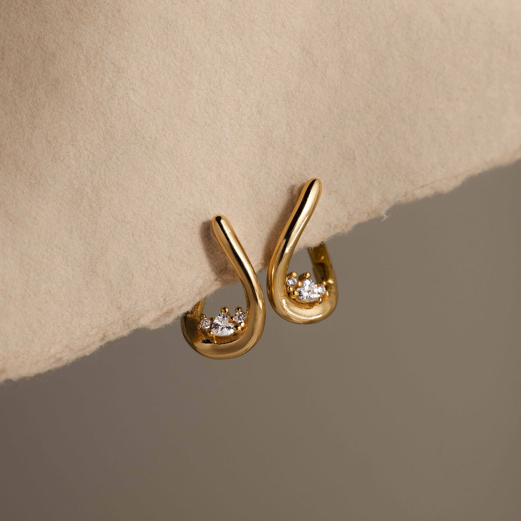 Diamond Teardrop Hoops Silver 18K Gold Plated