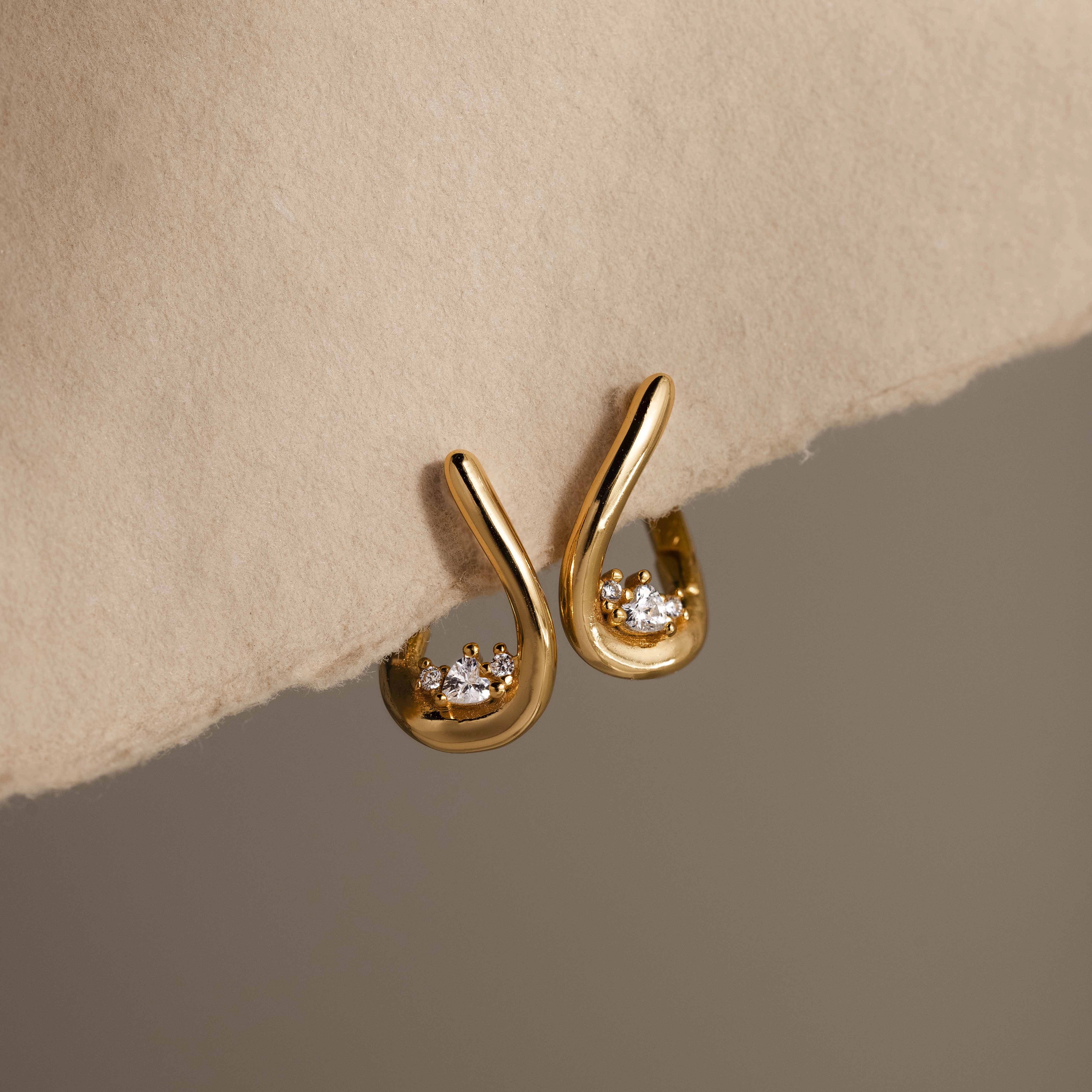 Diamond Teardrop Hoops Silver 18K Gold Plated