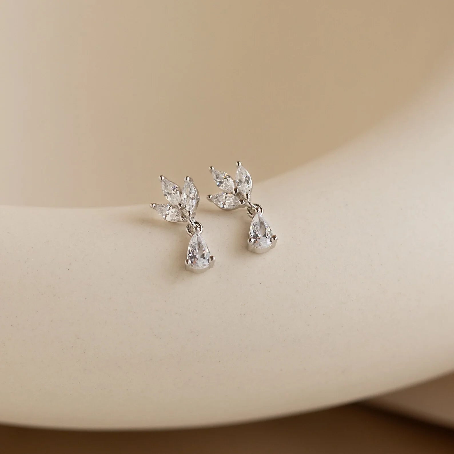 Marquise Diamond Drop Studs Silver 18K Gold Plated