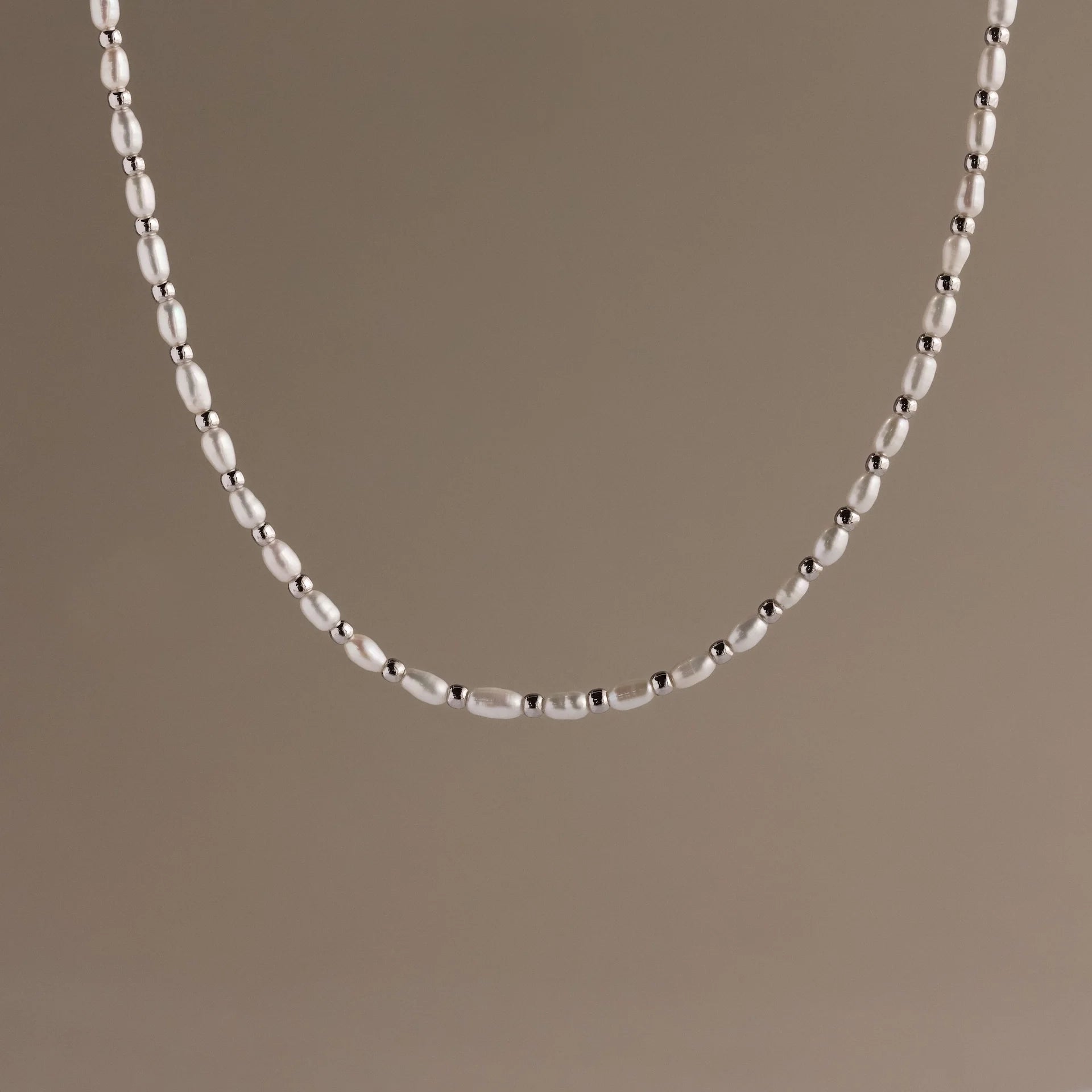 Beaded Pearl Necklace Silver 18K Gold Plated