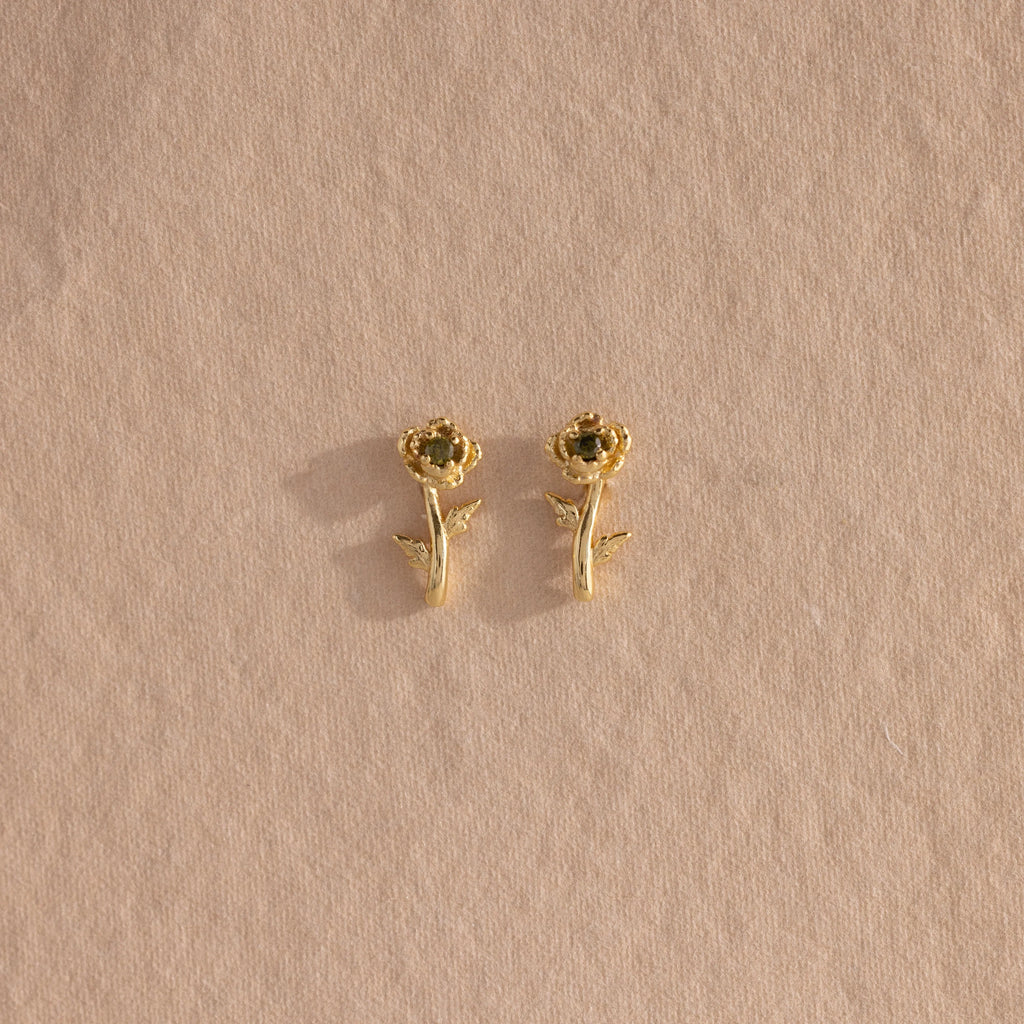 Birth Flower Stud Earrings Silver 18K Gold Plated