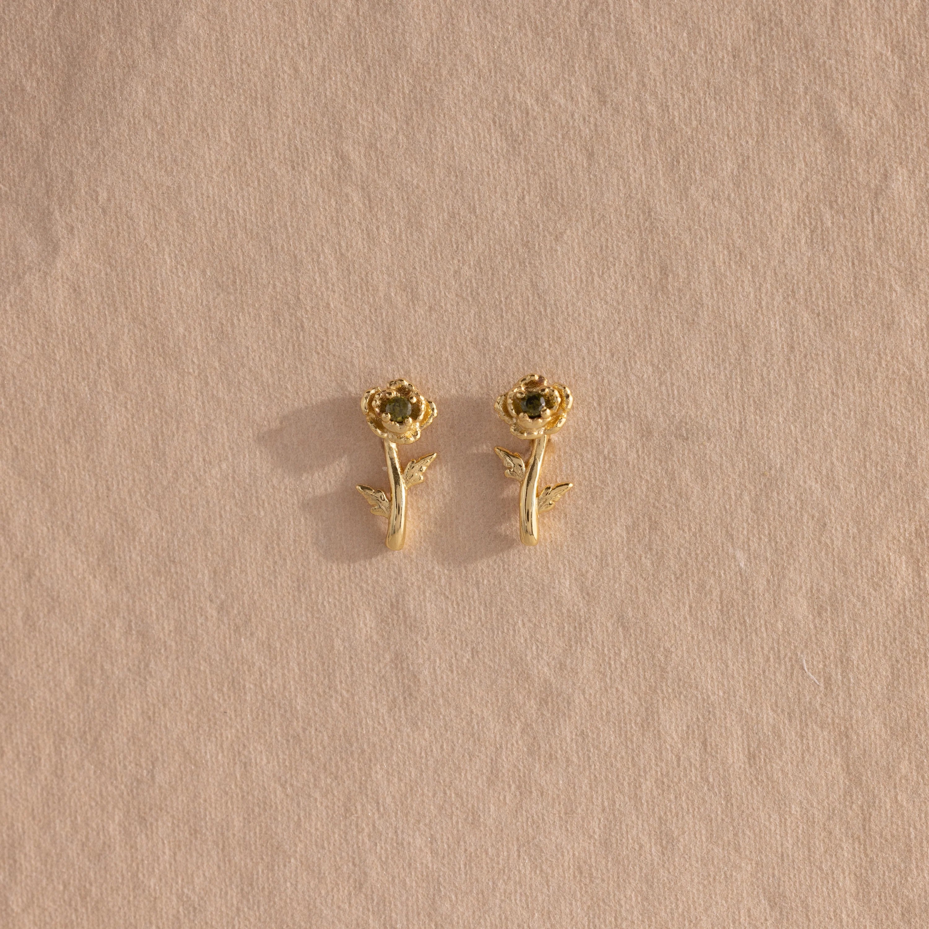 Birth Flower Stud Earrings Silver 18K Gold Plated
