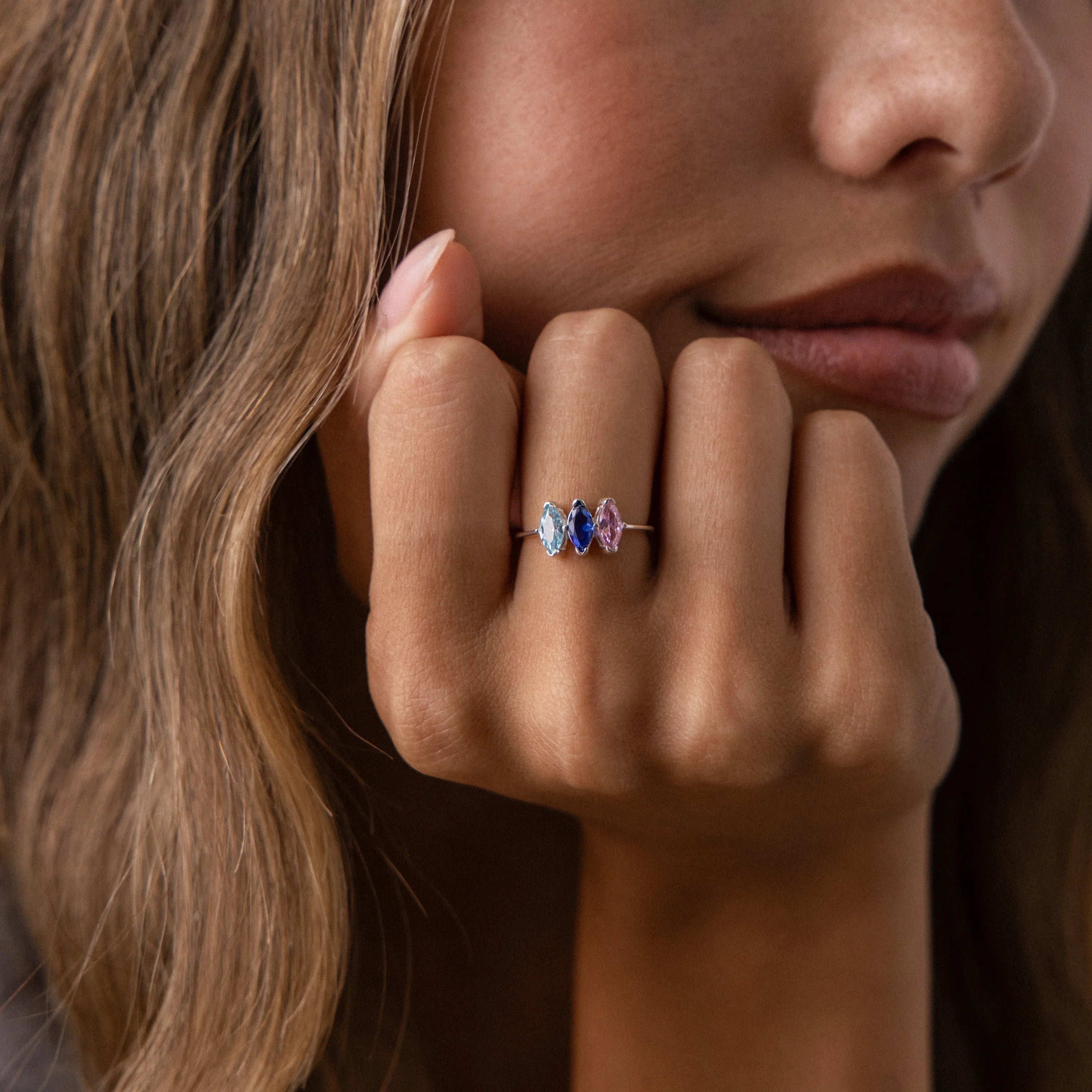 Multiple Marquise Birthstone Ring Silver 18K Gold Plated