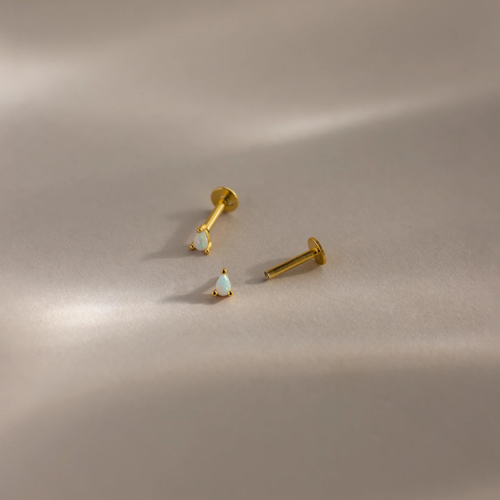 Opal Teardrop Flatback Studs Silver 18K Gold Plated