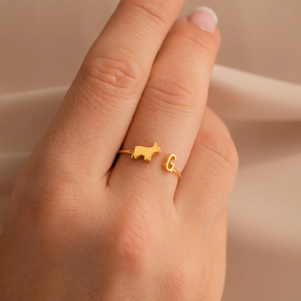 Duo Pet Initial Ring Silver 18K Gold Plated