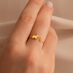 Duo Pet Initial Ring Silver 18K Gold Plated