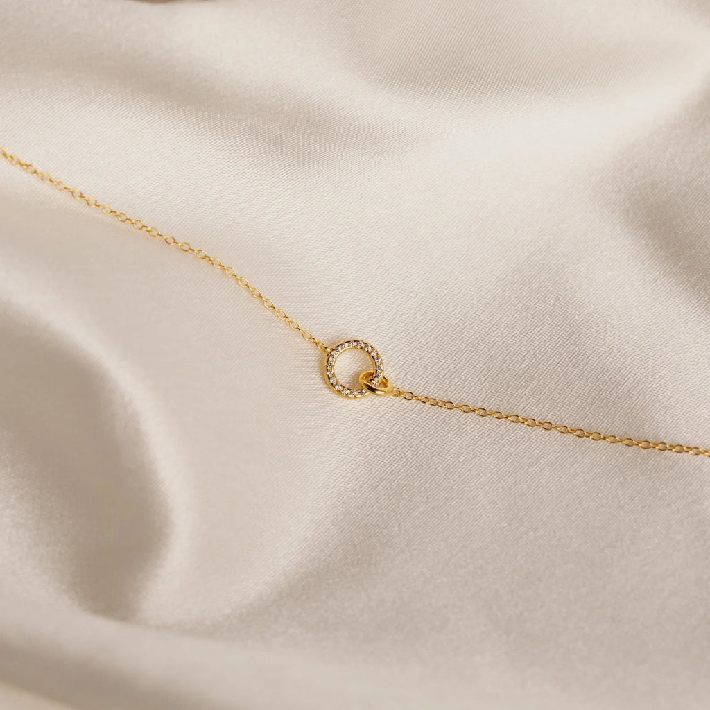 Pave Interlocking Necklace Silver 18K Gold Plated