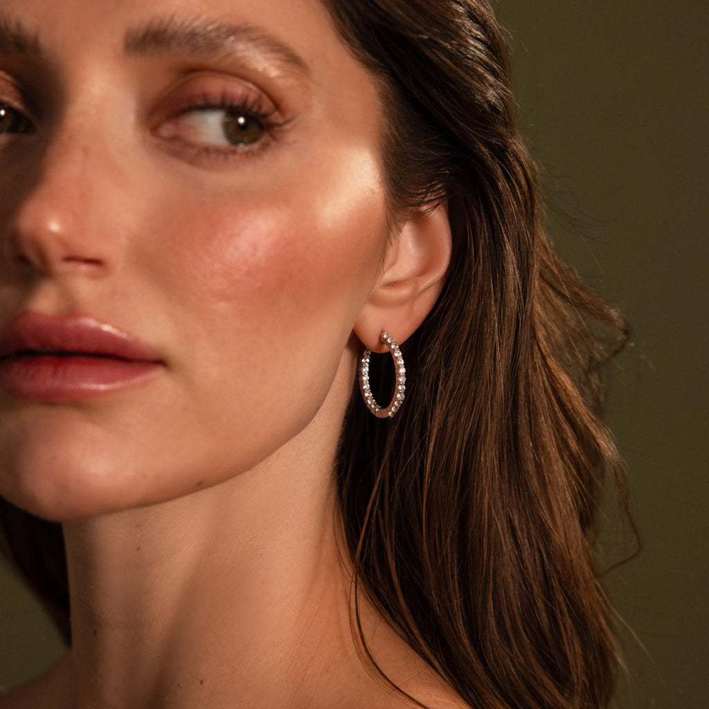 Diamond Inside Out Hoops Silver 18K Gold Plated