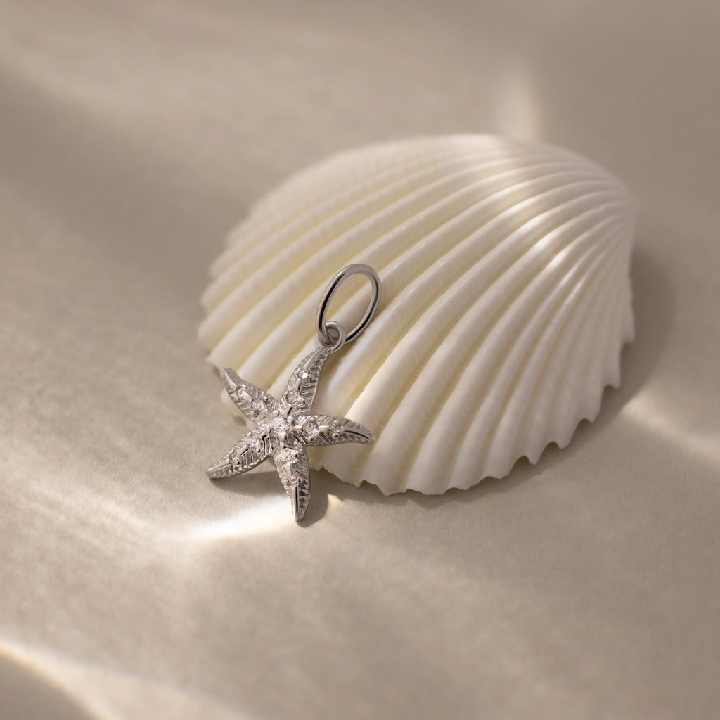 Diamond Pave Starfish Charm Silver 18K Gold Plated