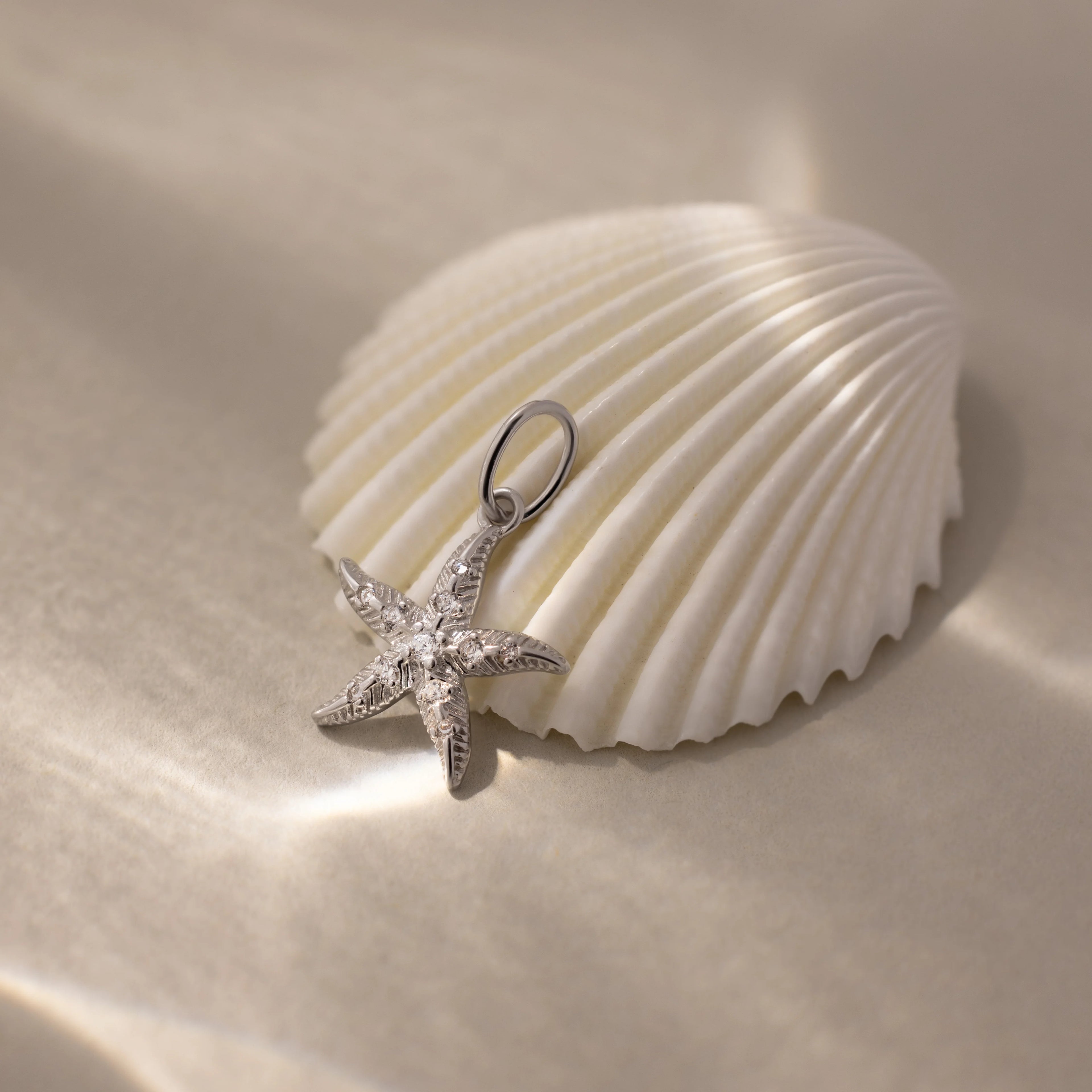 Diamond Pave Starfish Charm Silver 18K Gold Plated