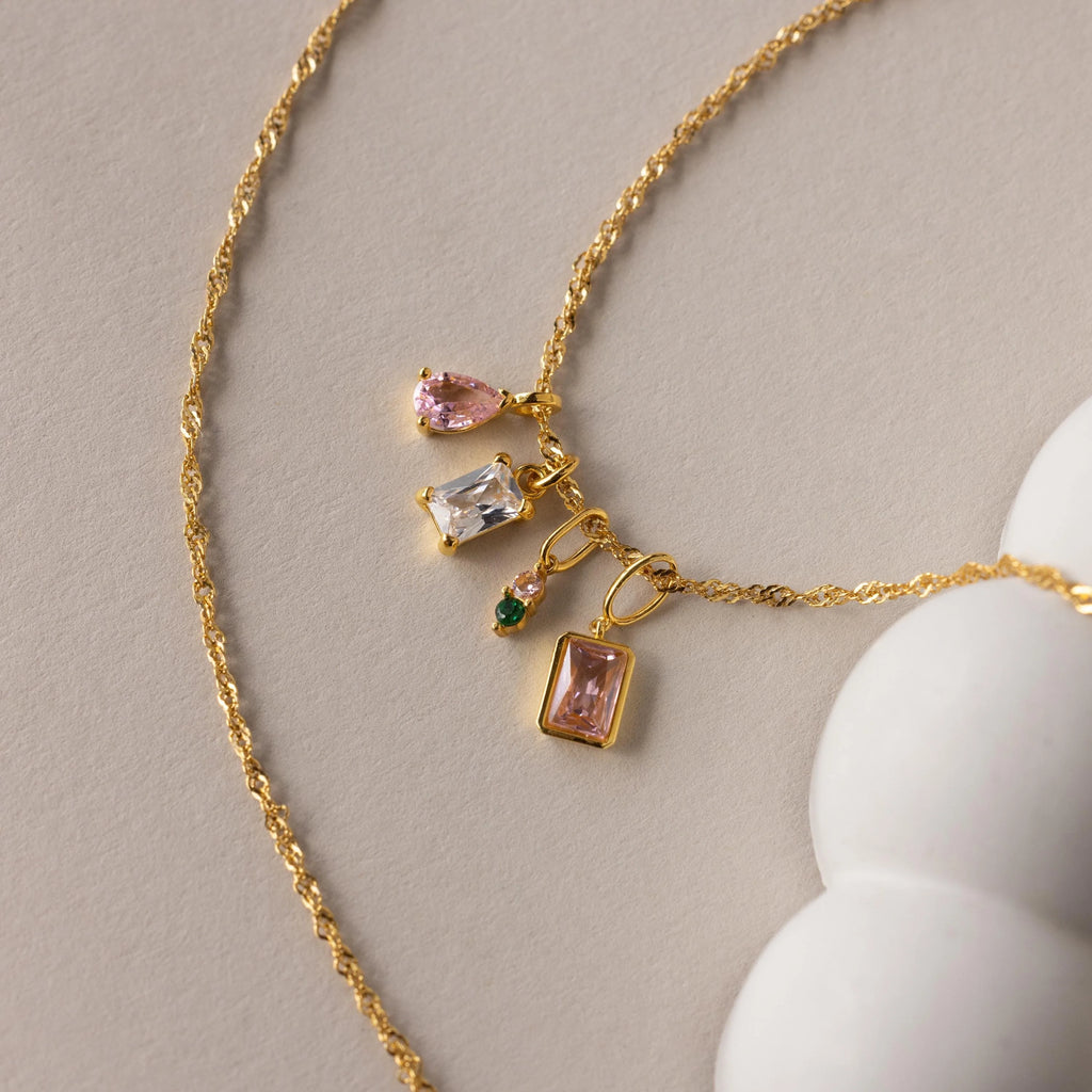 Pear & Baguette Birthstone Charm Set Silver 18K Gold Plated
