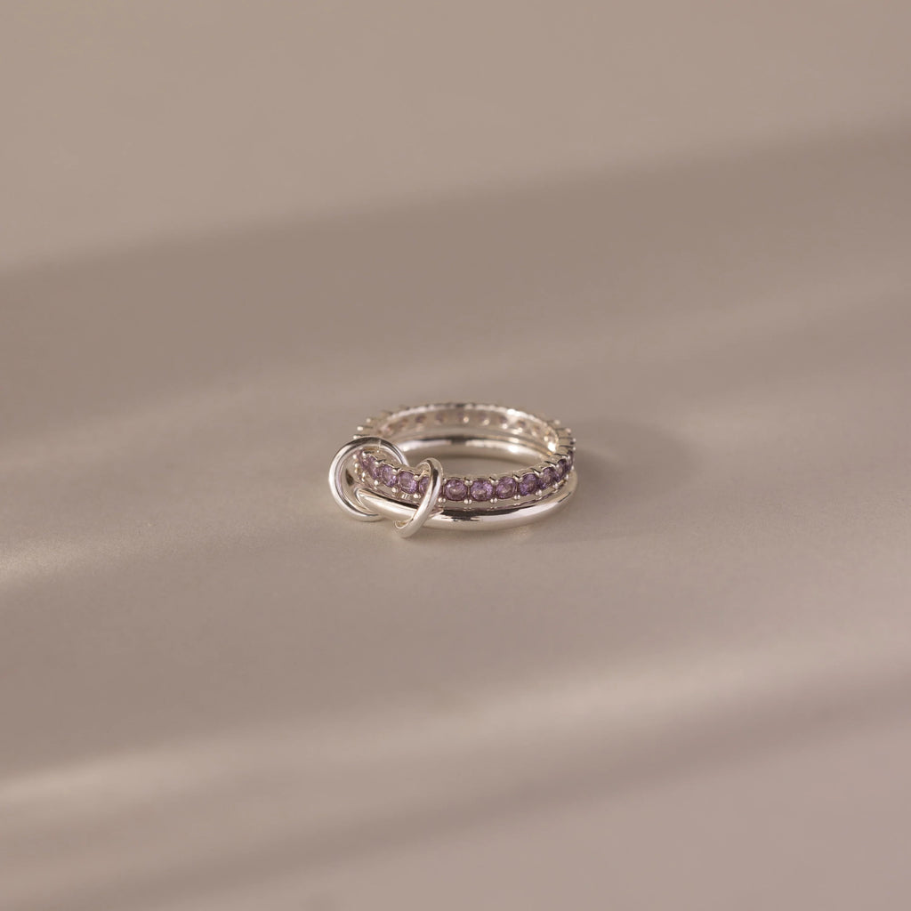 Alexandrite Eternity Band Duo Tennis Linked Ring Set Silver 18K Gold Plated