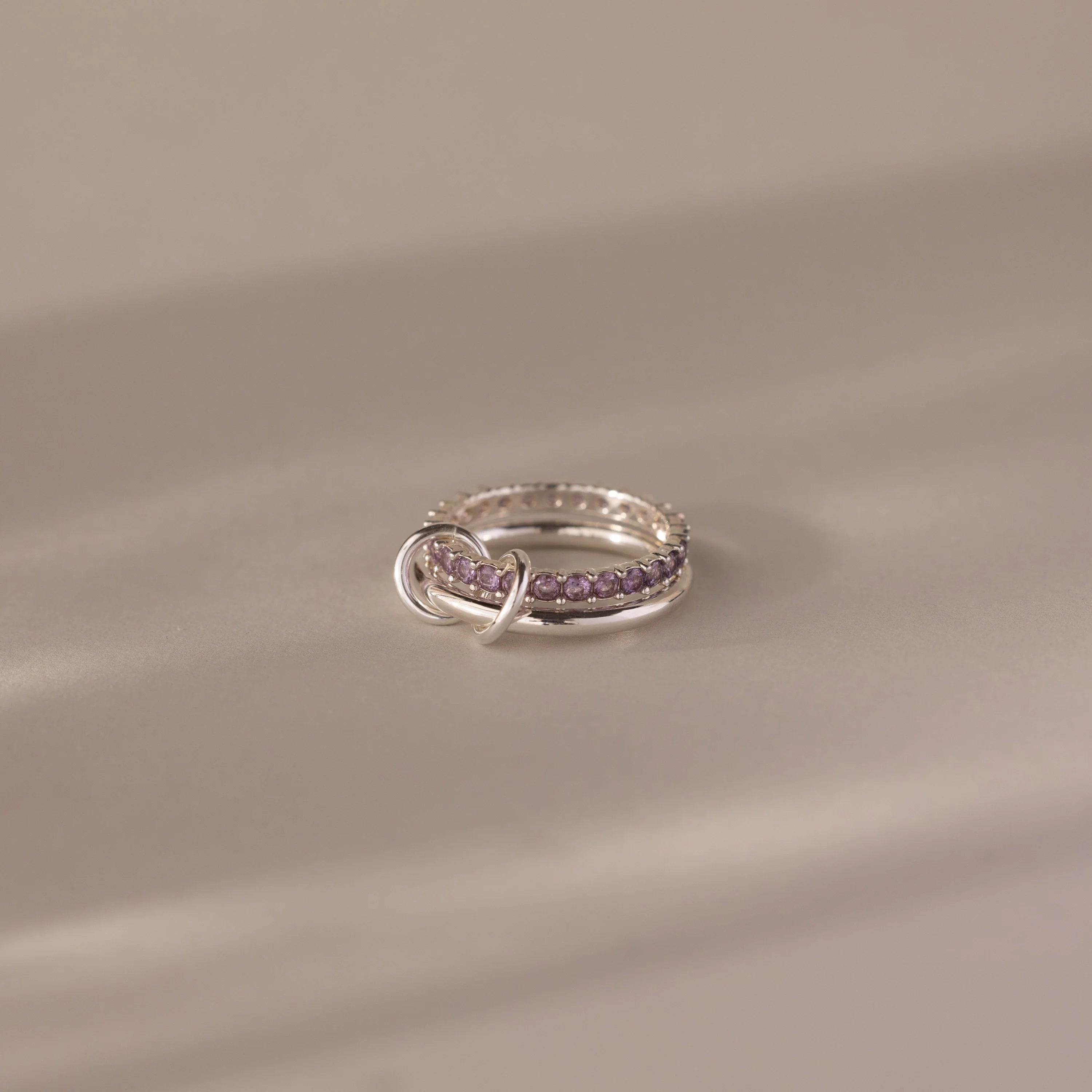 Alexandrite Eternity Band Duo Tennis Linked Ring Set Silver 18K Gold Plated