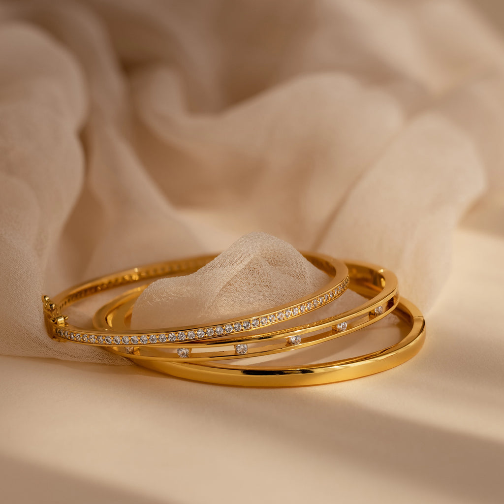 Diamond Tennis Bangle Silver 18K Gold Plated