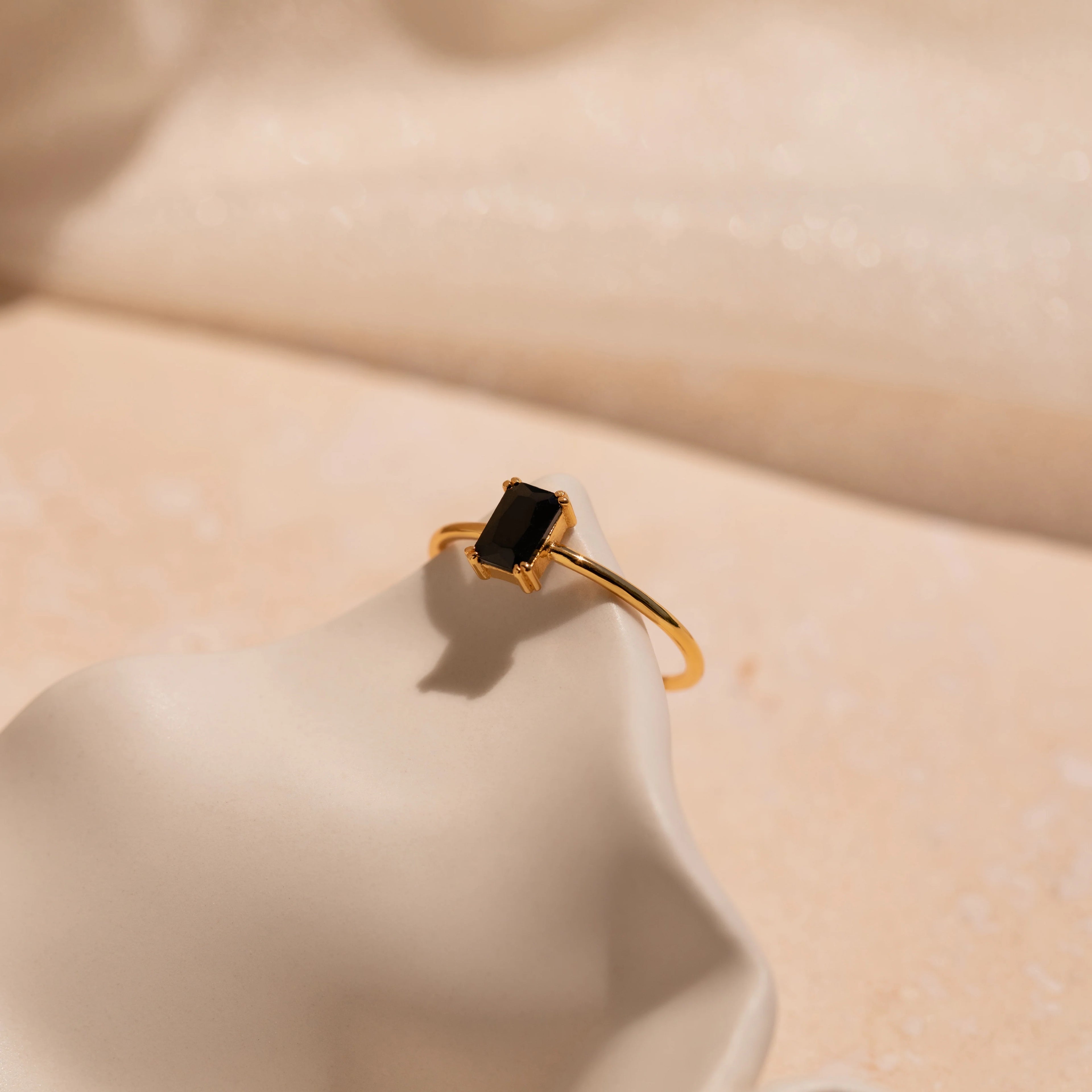 Black Onyx Emerald Ring Silver 18K Gold Plated
