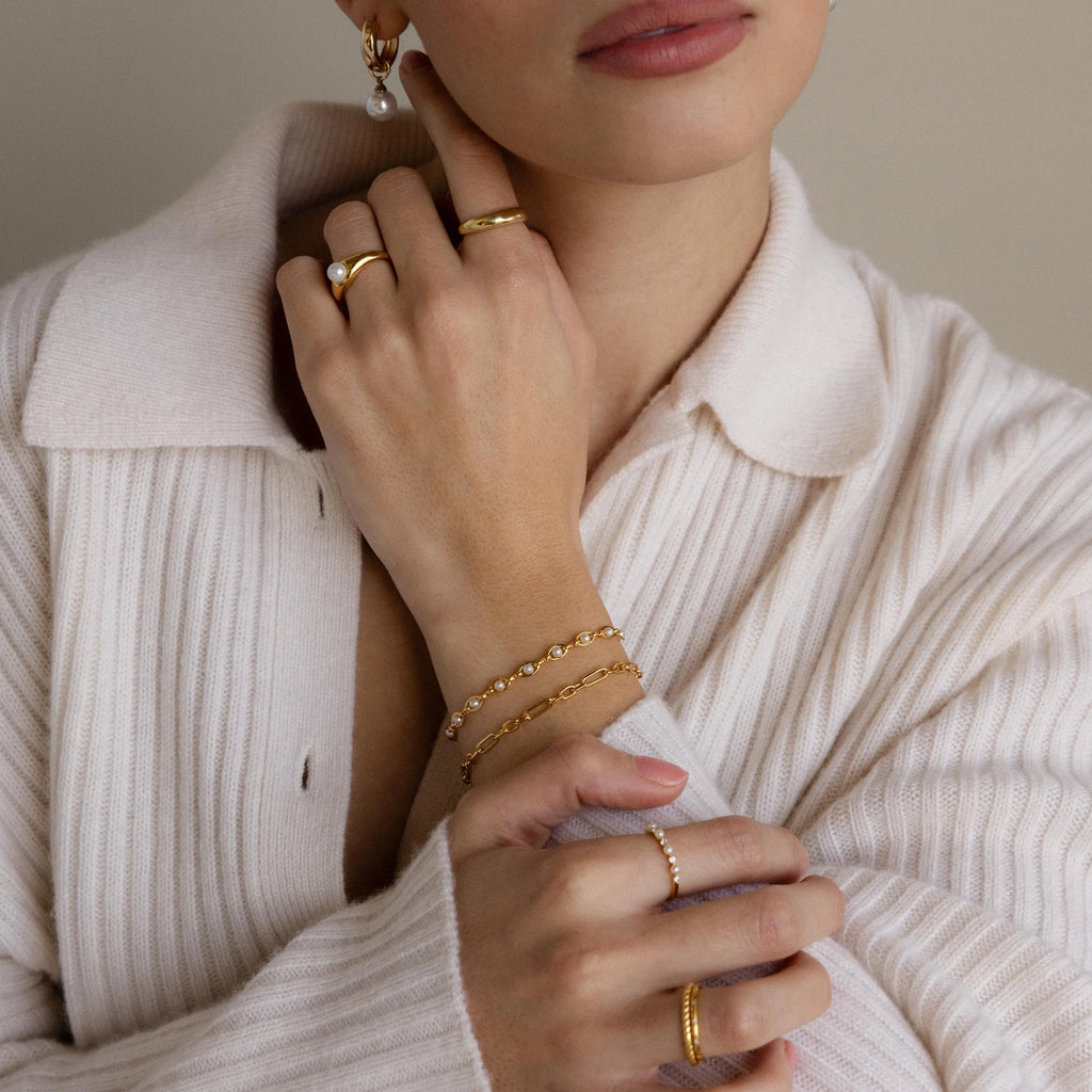 Eternity Pearl Bracelet Silver 18K Gold Plated