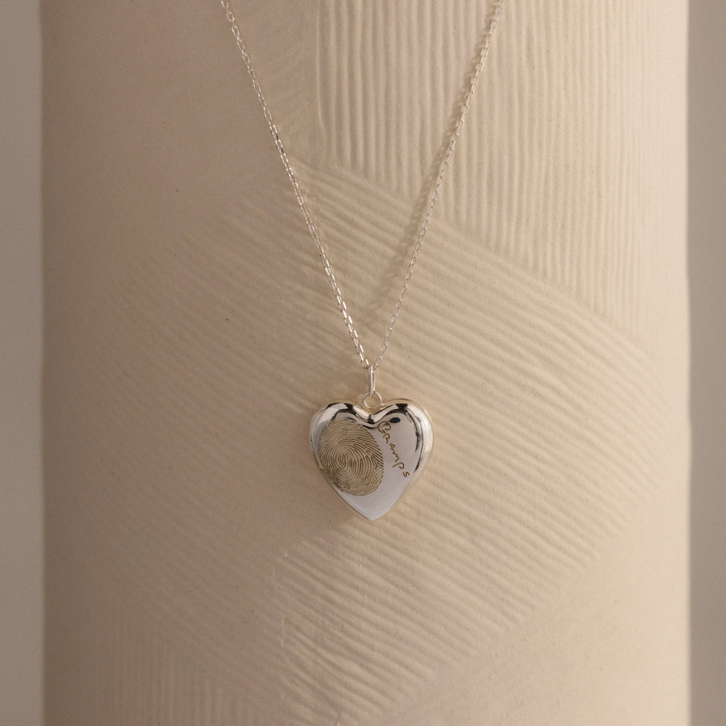 Fingerprint Heart Locket Necklace Silver 18K Gold Plated