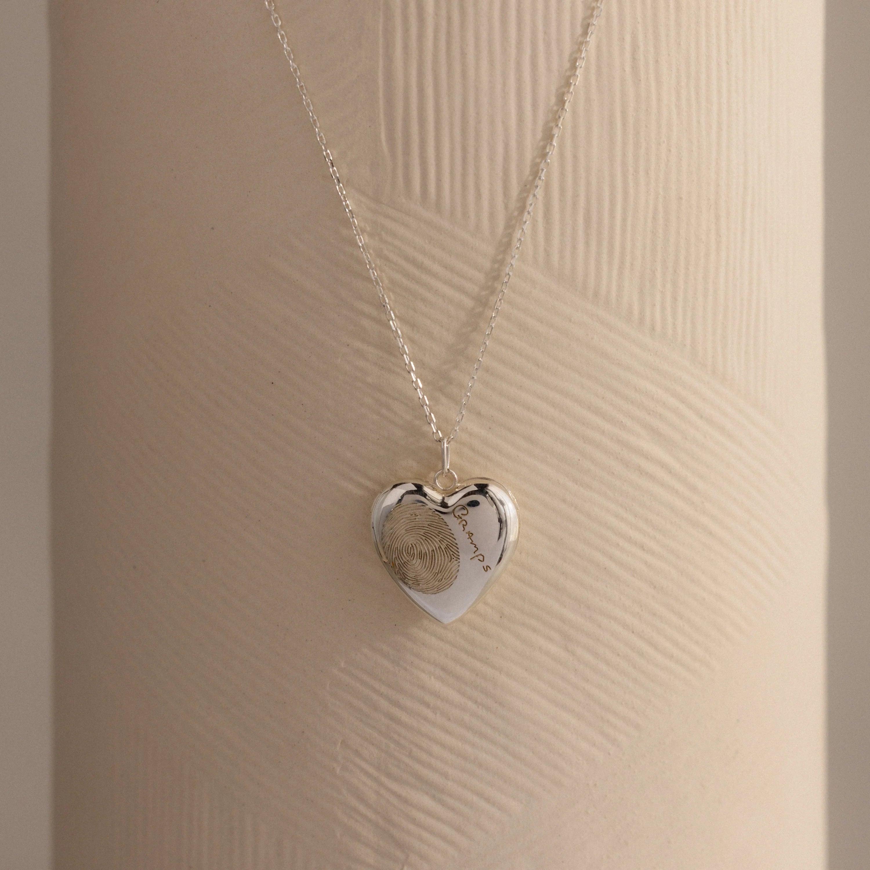 Fingerprint Heart Locket Necklace Silver 18K Gold Plated