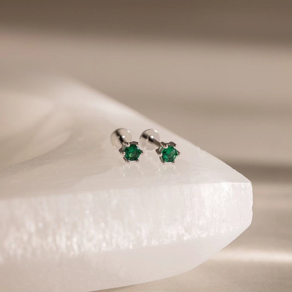 Emerald Flatback Studs Silver 18K Gold Plated