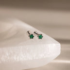 Emerald Flatback Studs Silver 18K Gold Plated
