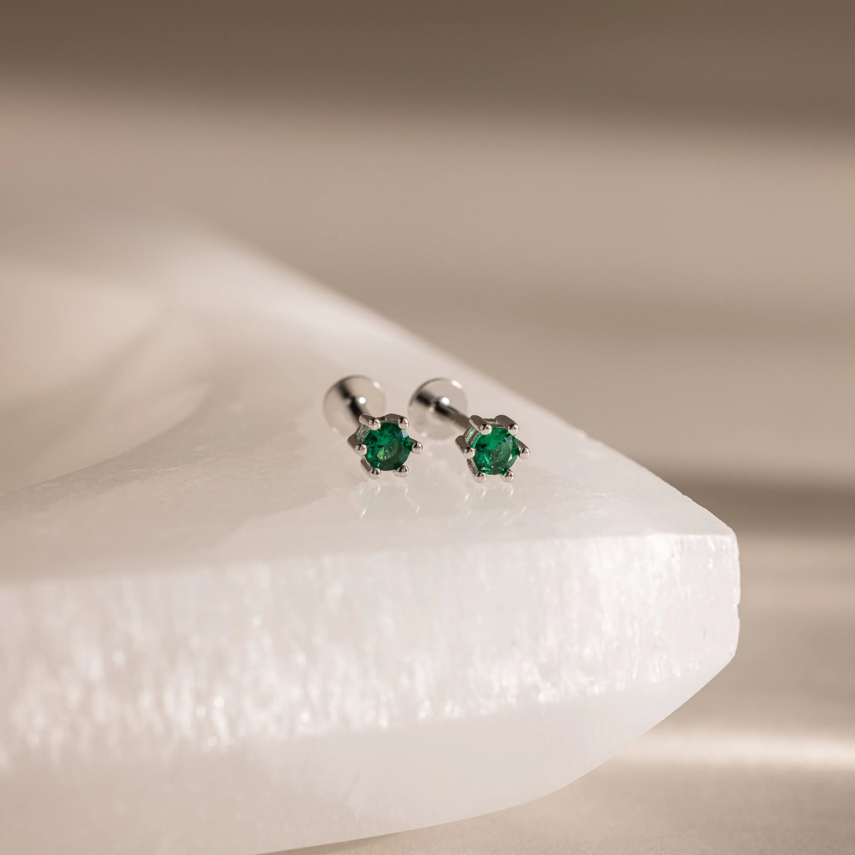Emerald Flatback Studs Silver 18K Gold Plated