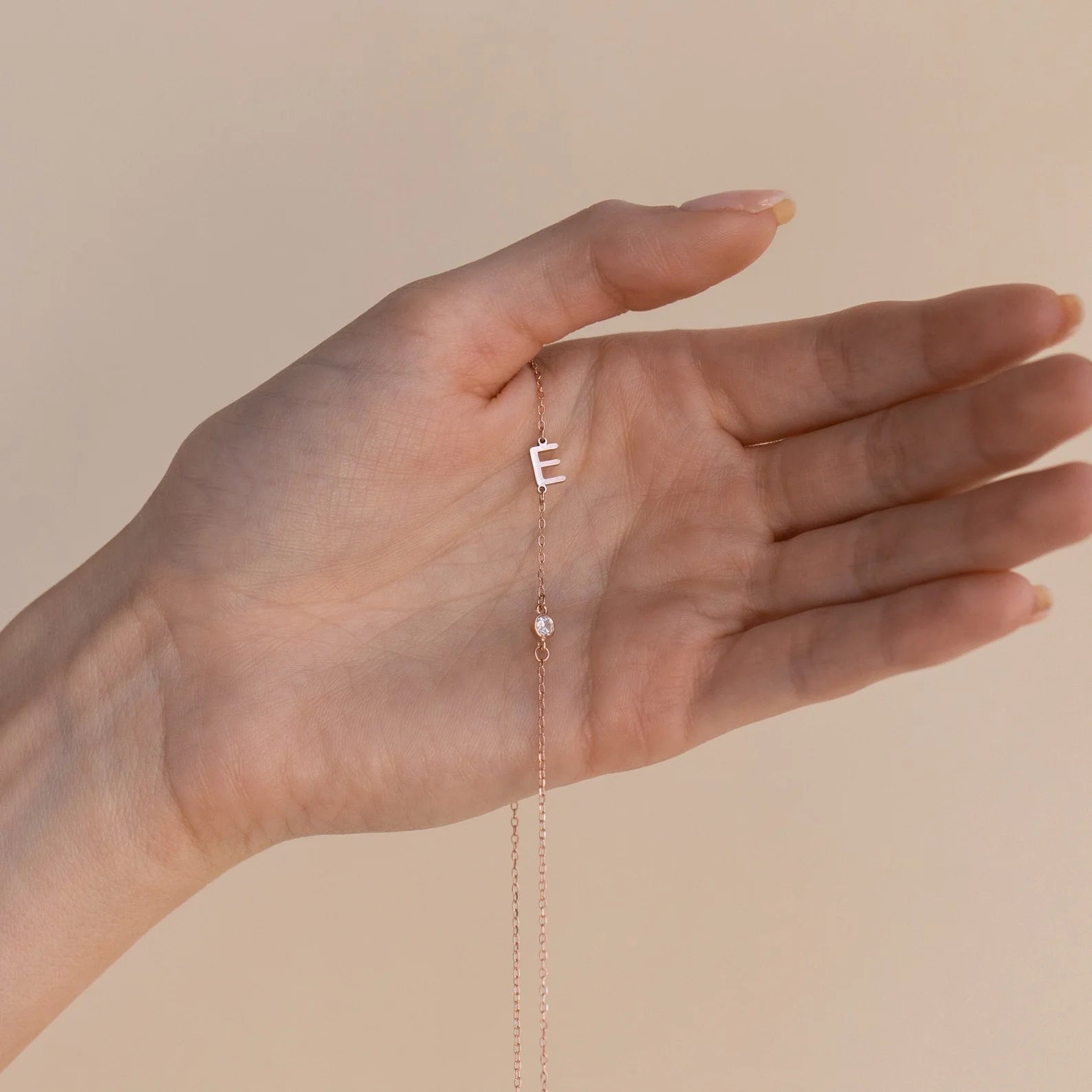 Sideways Initial Birthstone Necklace Silver 18K Gold Plated