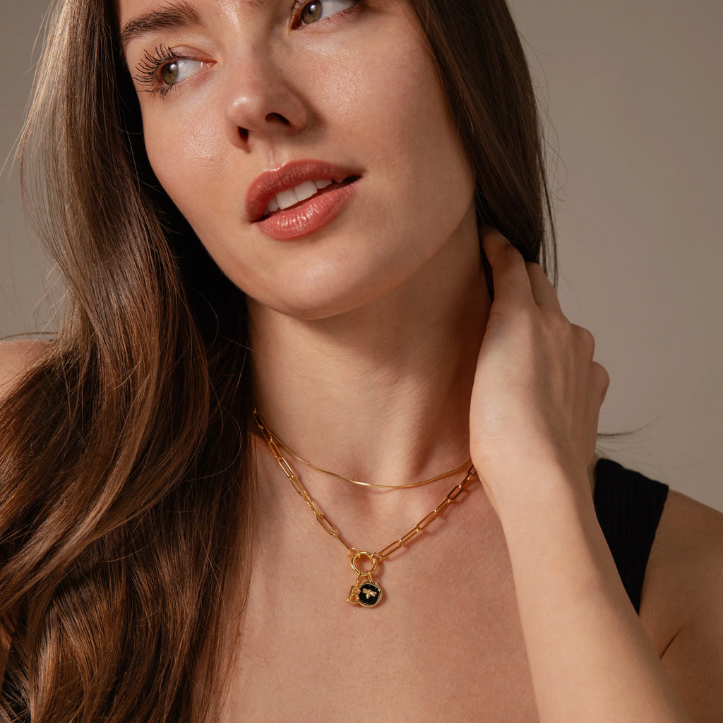 Onyx Honeybee Charm Silver 18K Gold Plated