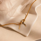 Herringbone Bow Necklace Silver 18K Gold Plated