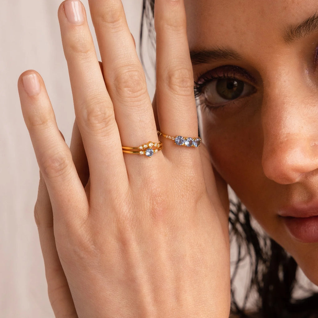 Aquamarine Stacking Ring Set Silver 18K Gold Plated