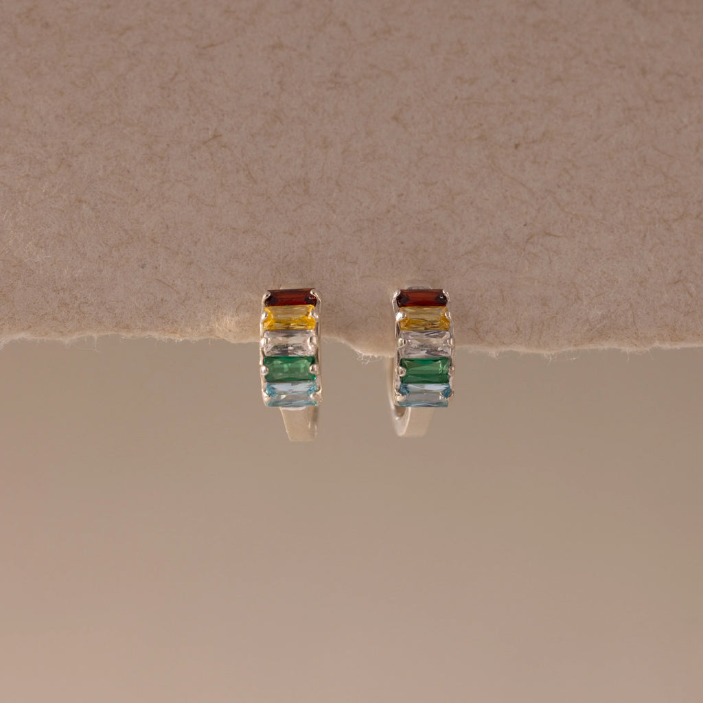 Multiple Baguette Birthstone Huggies Silver 18K Gold Plated