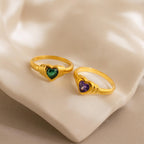 Birthstone Heart Signet Ring Silver 18K Gold Plated