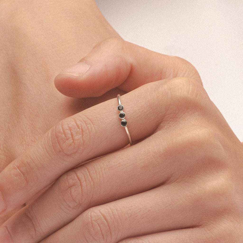 Tiny Triple Birthstone Ring Silver 18K Gold Plated
