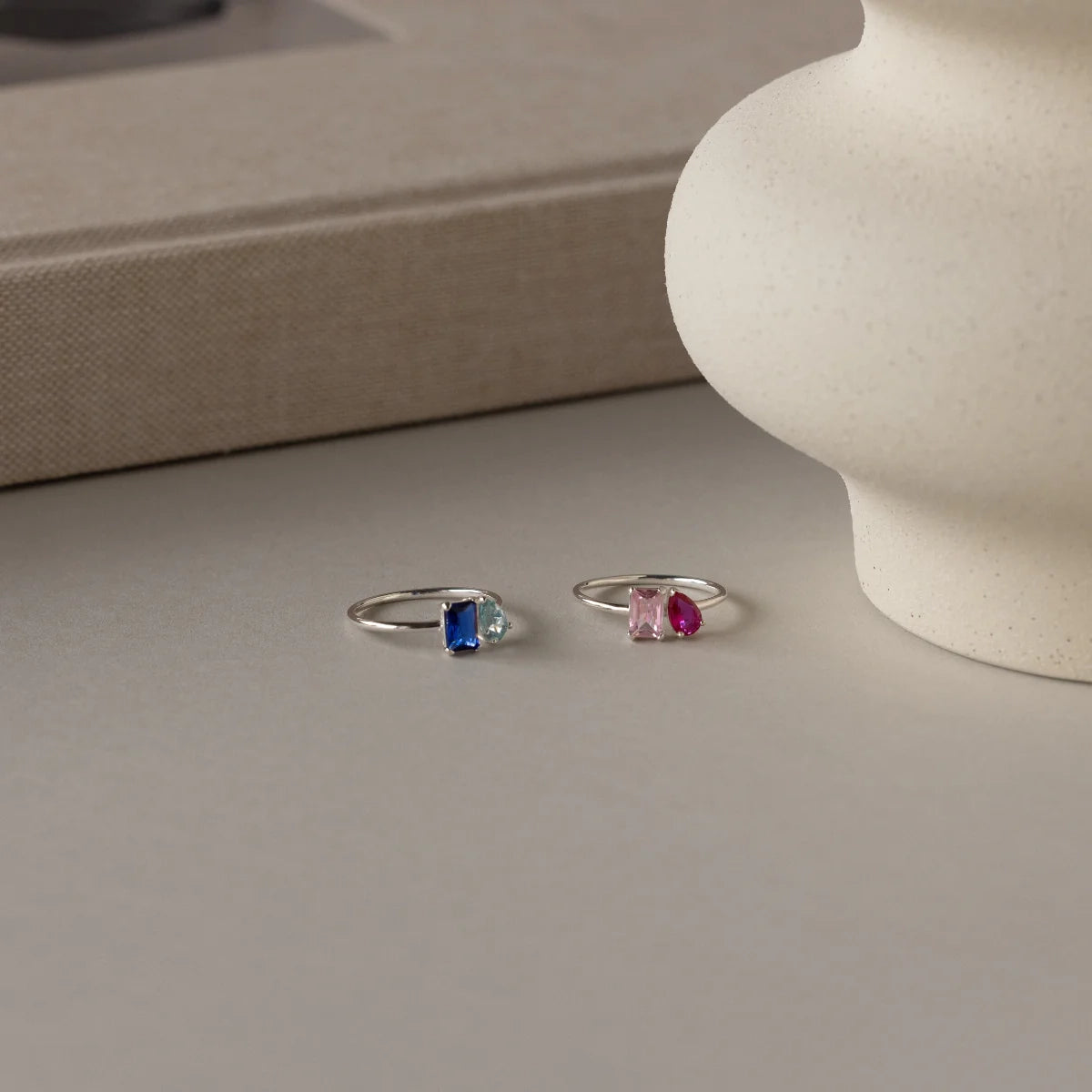 Toi et Moi Birthstone Ring  Silver 18K Gold Plated