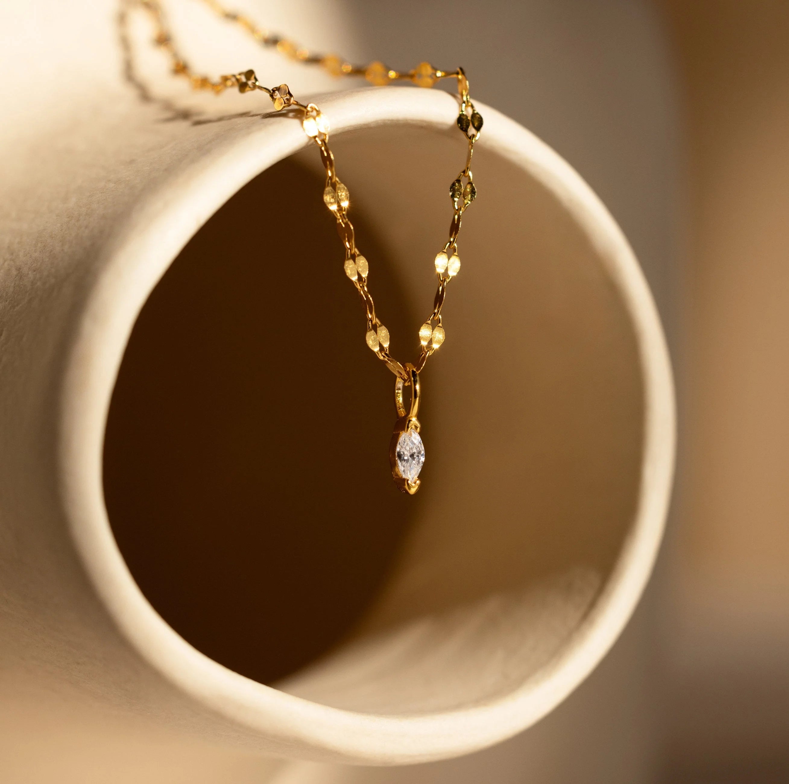 Marquise Diamond Pendant Necklace Silver 18K Gold Plated